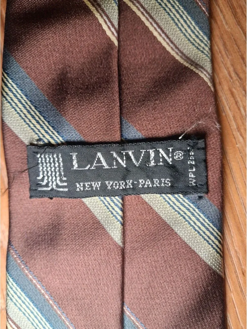 Lanvin Paris Silk Tie Brown Multicolor Striped Front Logo